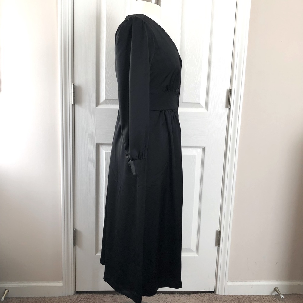 J Crew A-line Black Long Sleeve Satin Midi Dress - Picture 2 of 13